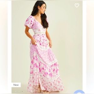 Brand New floral whimsical romantic pink floral dress